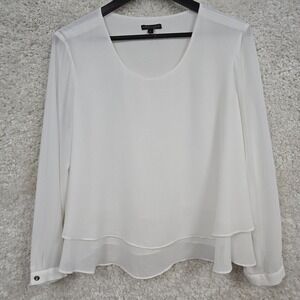 Alberto Makali Womens White Layered Blouse Long Sleeve Pullover Size L Elegant